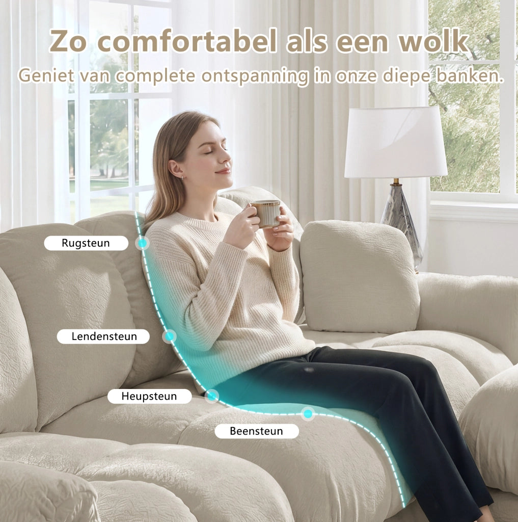 Divano angolare modulare a U 4 posti in tessuto chenille, colore kaki chiaro, con 2 pouf mobili