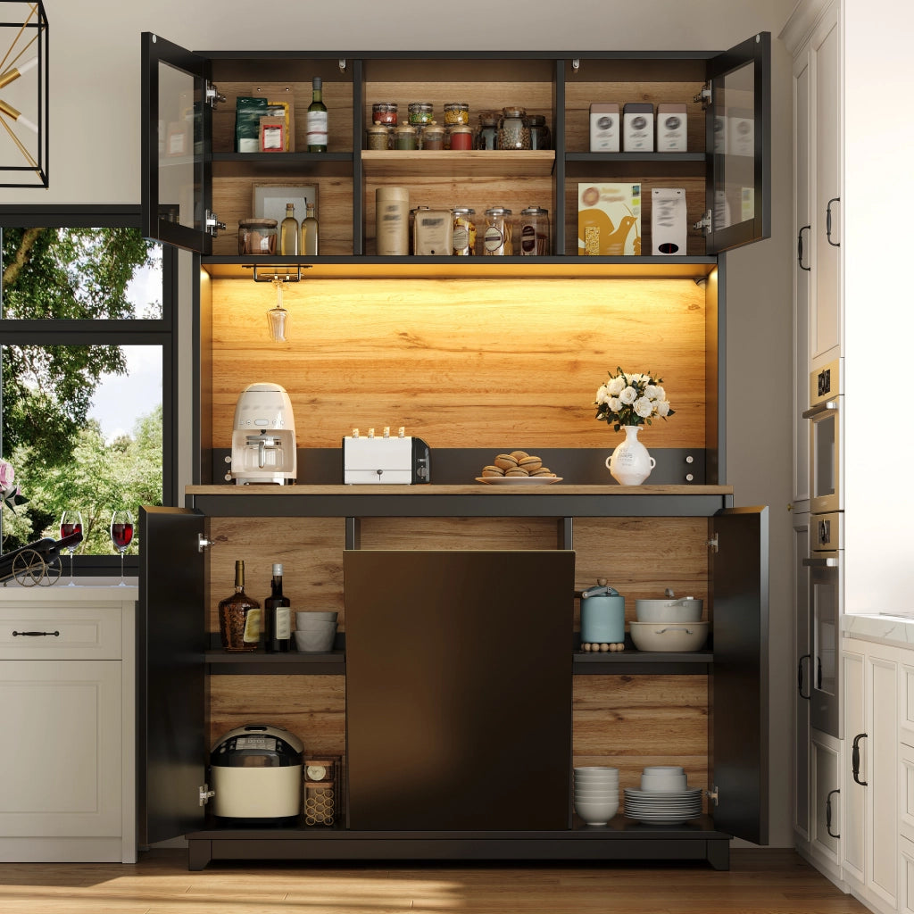 CREDENZA da Cucina 120x40x180 cm con LED e Ante in Acrilico Nera MDF Metallo