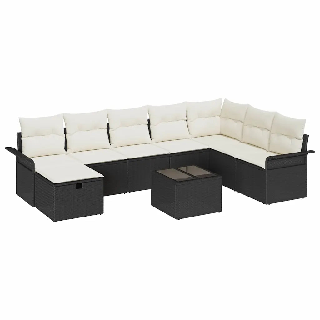 Set Divano da Giardino 9 pcs Nero e Crema polyrattan