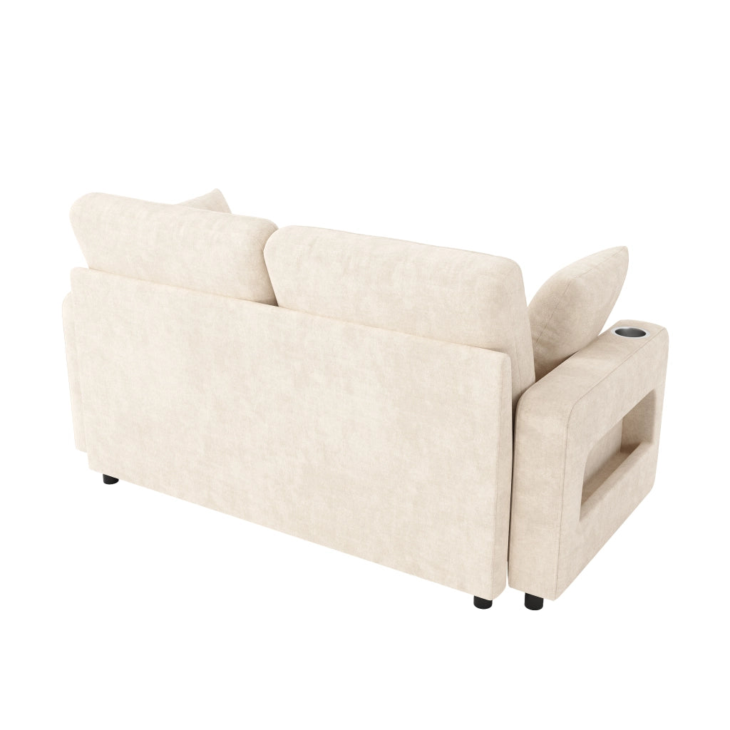 Divano letto 2 posti estraibile con LED, USB e USB-C in ciniglia beige