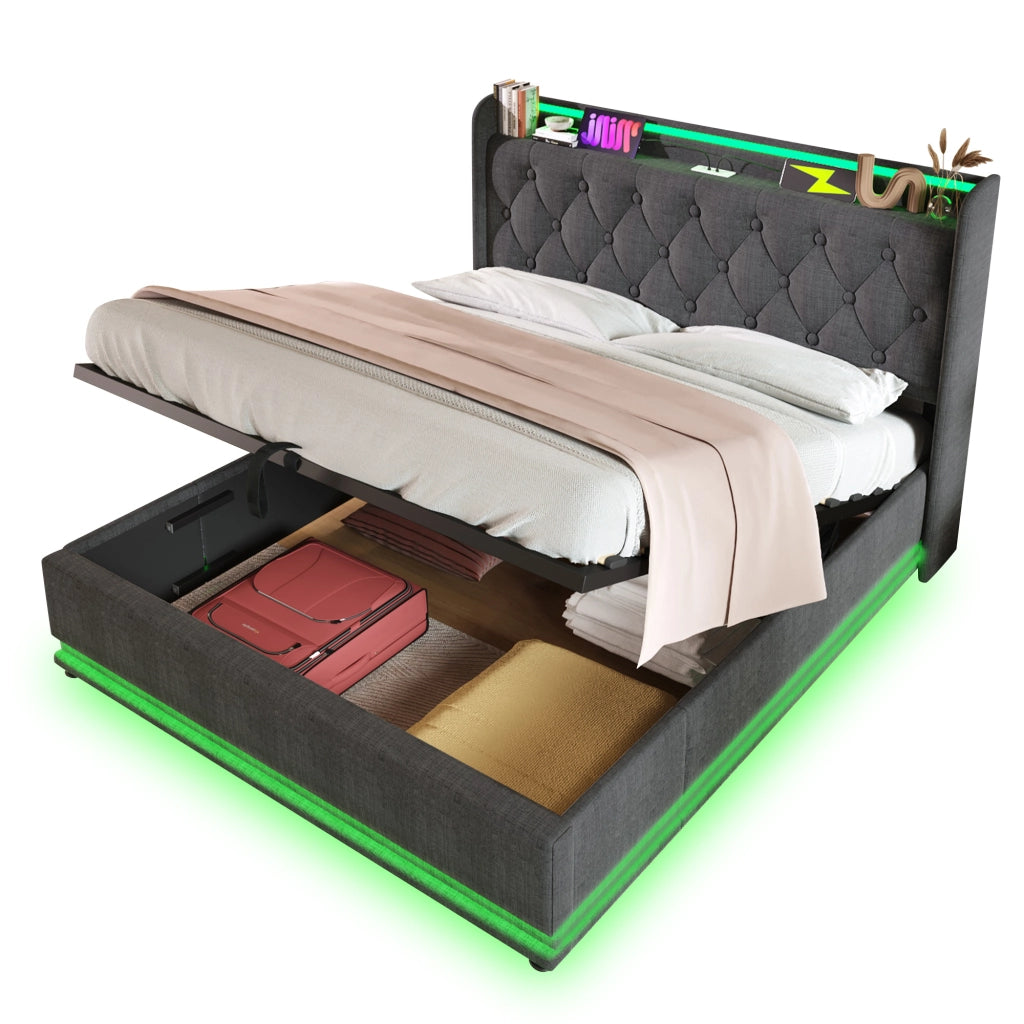 letto imbottito lino grigio 194 x 220 cm