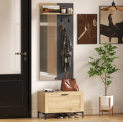 Set Appendiabiti con Specchio, Panca Porta Scarpe e Ripiano Aperto in MDF Naturale e Grigio per Ingresso