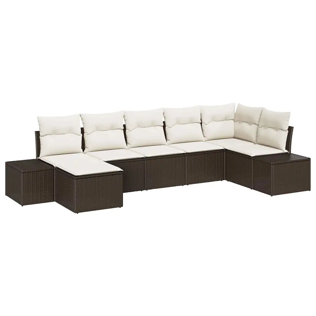 Set Divano da Giardino con cuscino 7 pcs Marrone Poly Rattan