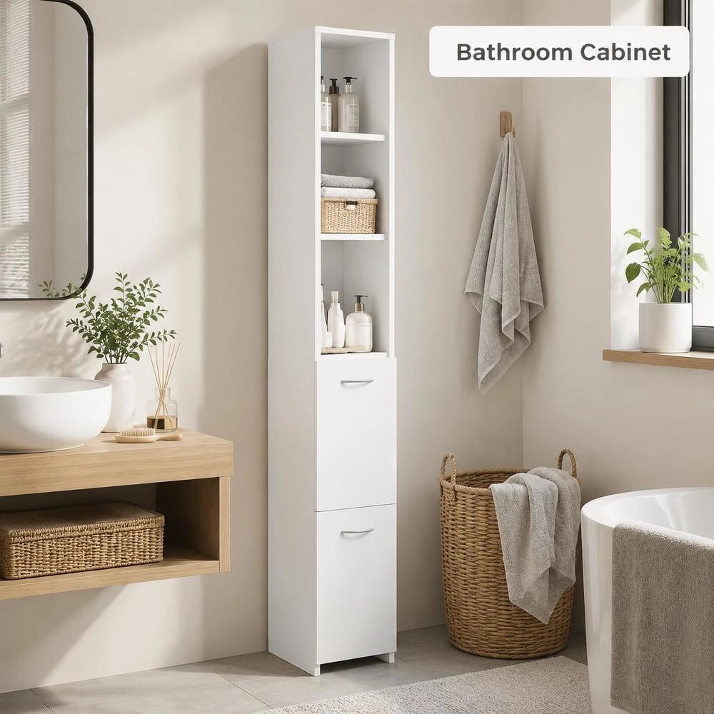 Bathroom Cabinet, White, 25x26.5x170 Cm, Wood-based Material
