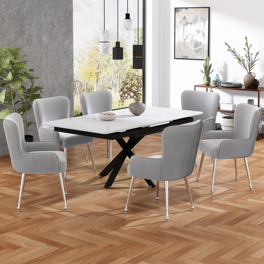 Sedie da sala da pranzo 2 pezzi con braccioli e supporto lombare, in velluto grigio e metallo argento