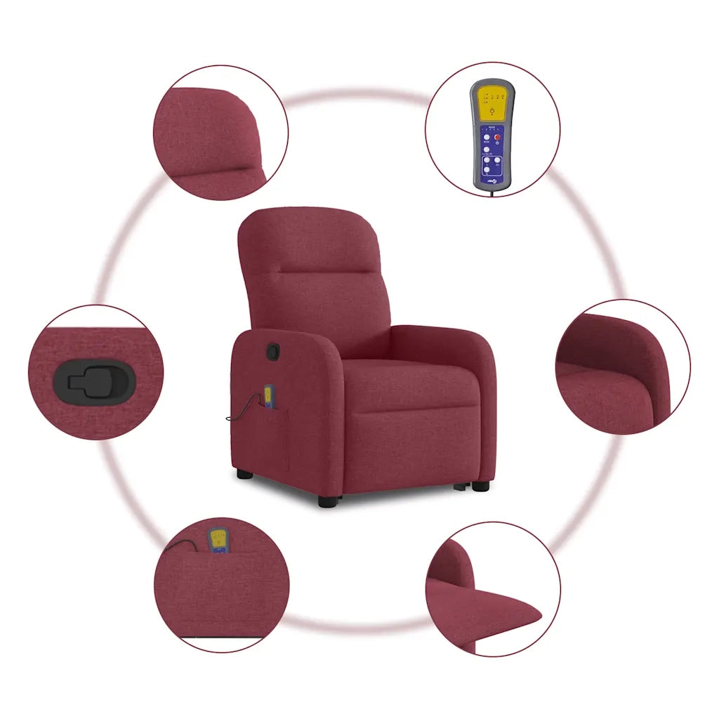 Poltrona Alzapersona Massaggio Reclinabile Rosso Vino Tessuto 3302985