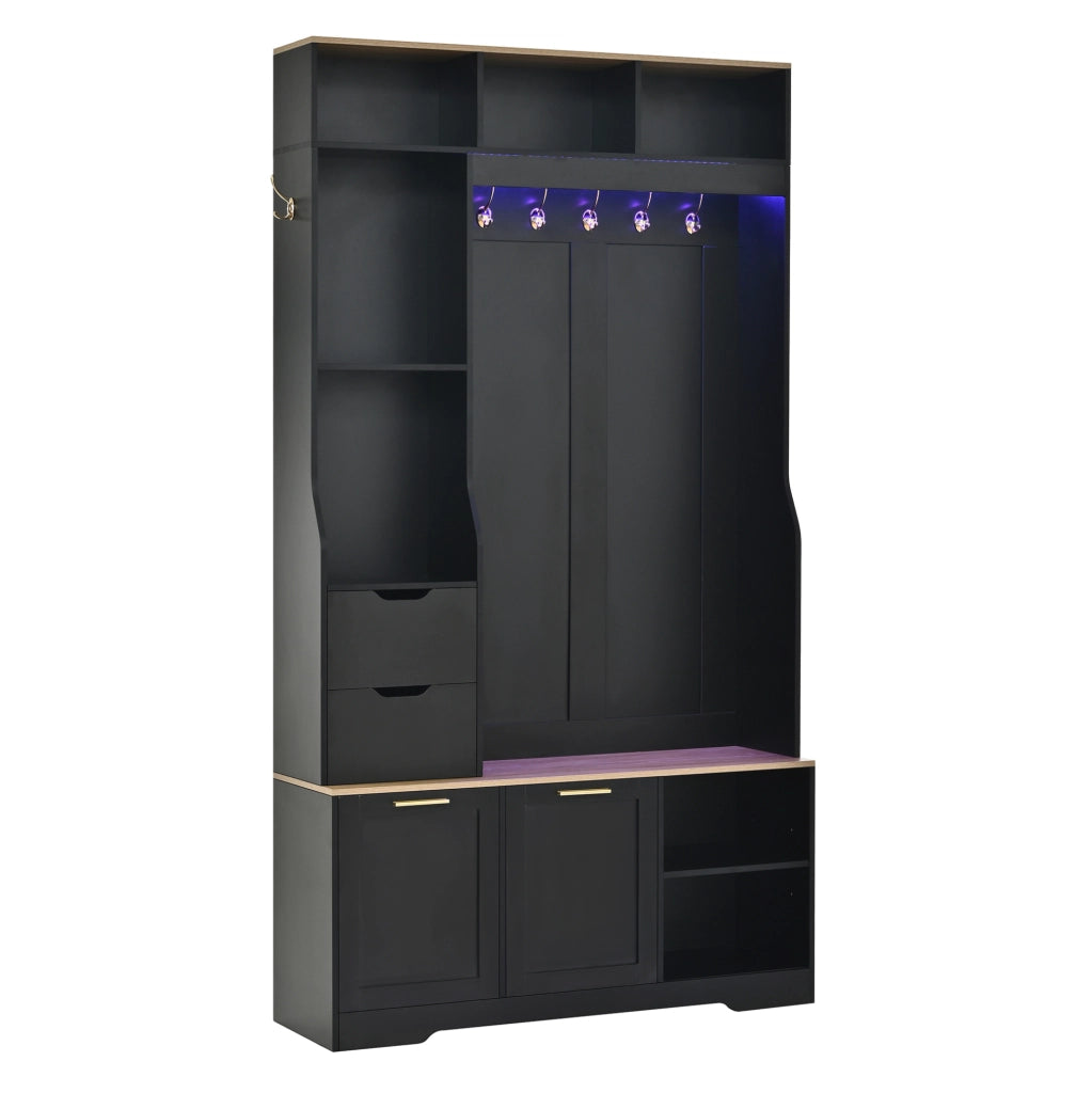 Mobile ingresso 100x32x186 cm in MDF e truciolare nero con LED e contenitore