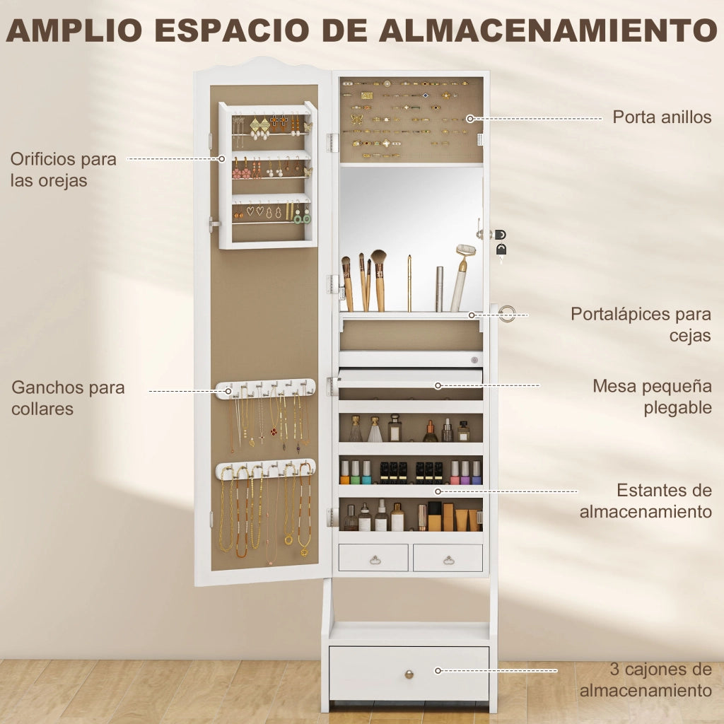 Specchiera portagioie LED con cassetti ¨C Xylo ¨C Bianco richiudibile angolo regolabile