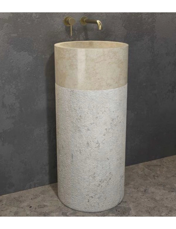 BORA CREAM lavabo totem rotondo da appoggio Ø41 x92 cm in pietra