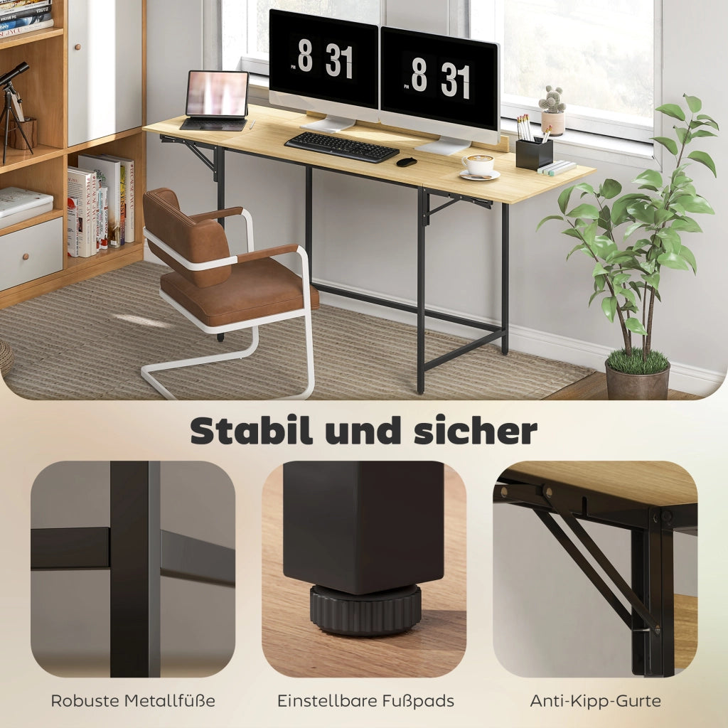 Scrivania Computer Regolabile con 2 Ripiani Estraibili ¨C Minimal ¨C Rovere Nero 100x50x75
