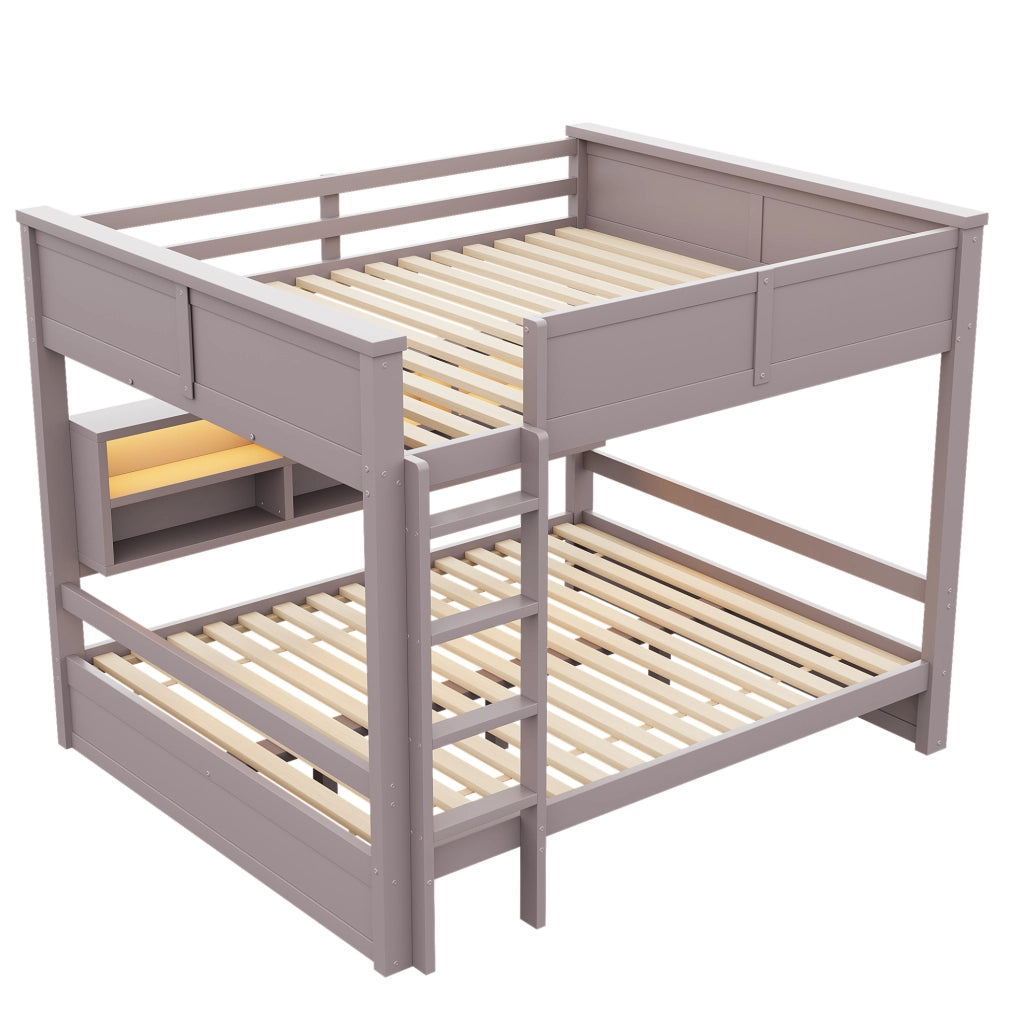 Letto a castello 160x200 cm con armadietti contenitori e illuminazione LED, marrone