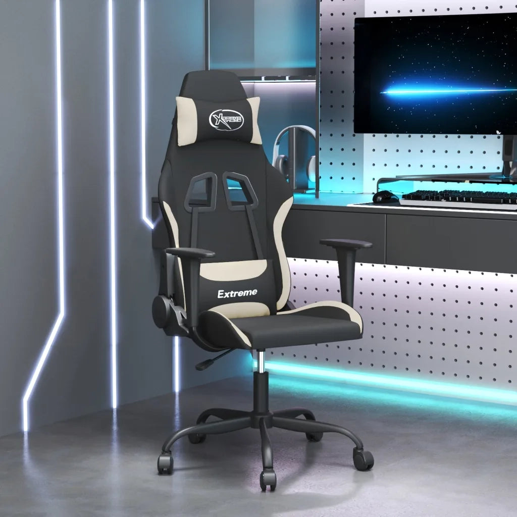Sedia da Gaming | Sedia da e-sports Nero e Crema in Tessuto
