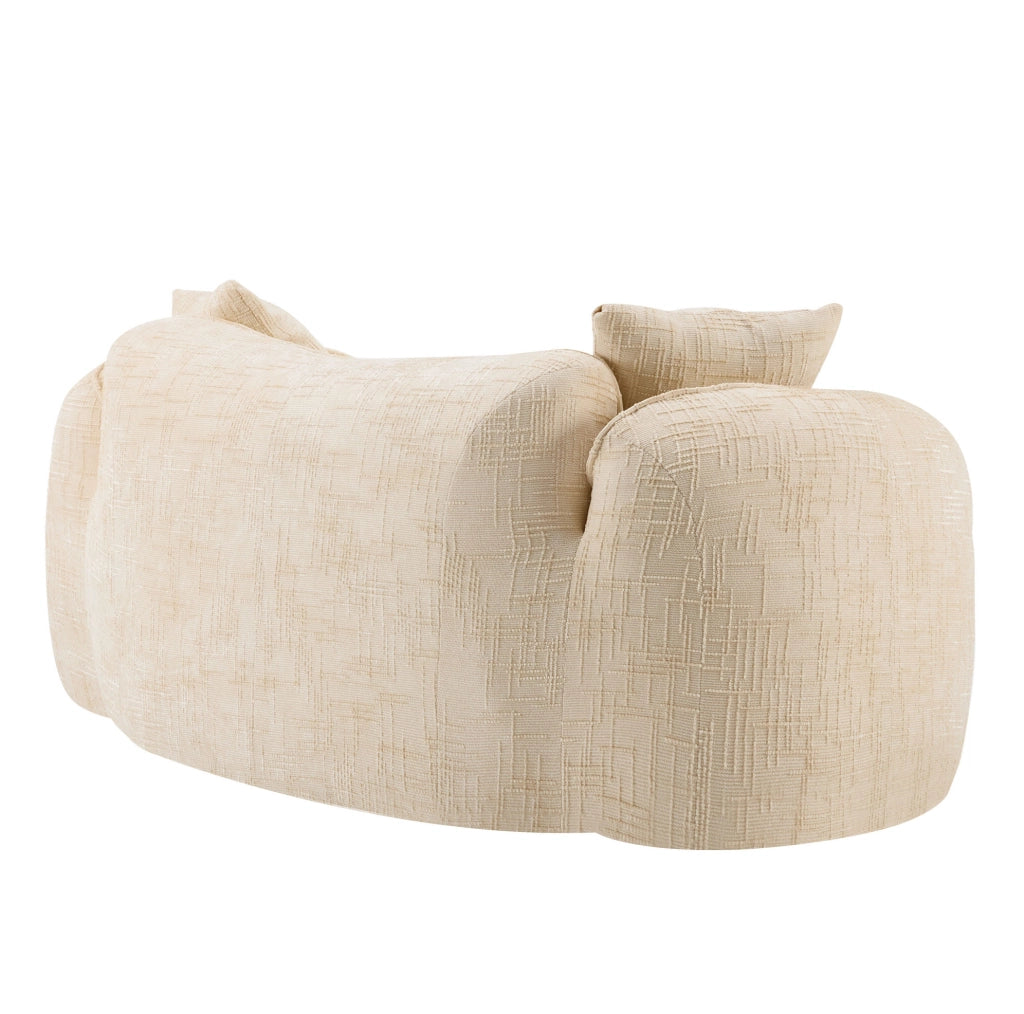 Divano curvo 2 posti con braccioli e 2 cuscini; beige