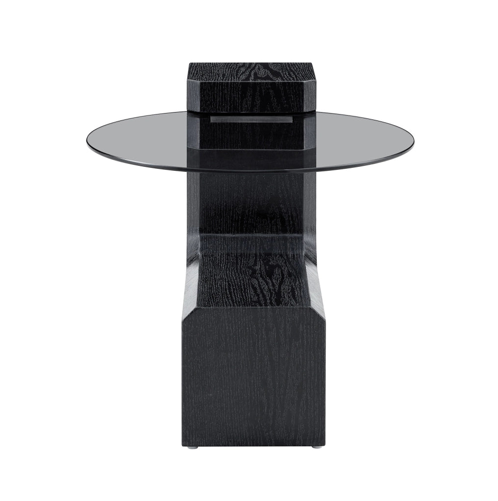 Set tavolini da salotto rotondi separabili in MDF e vetro grigio HOMVRA
