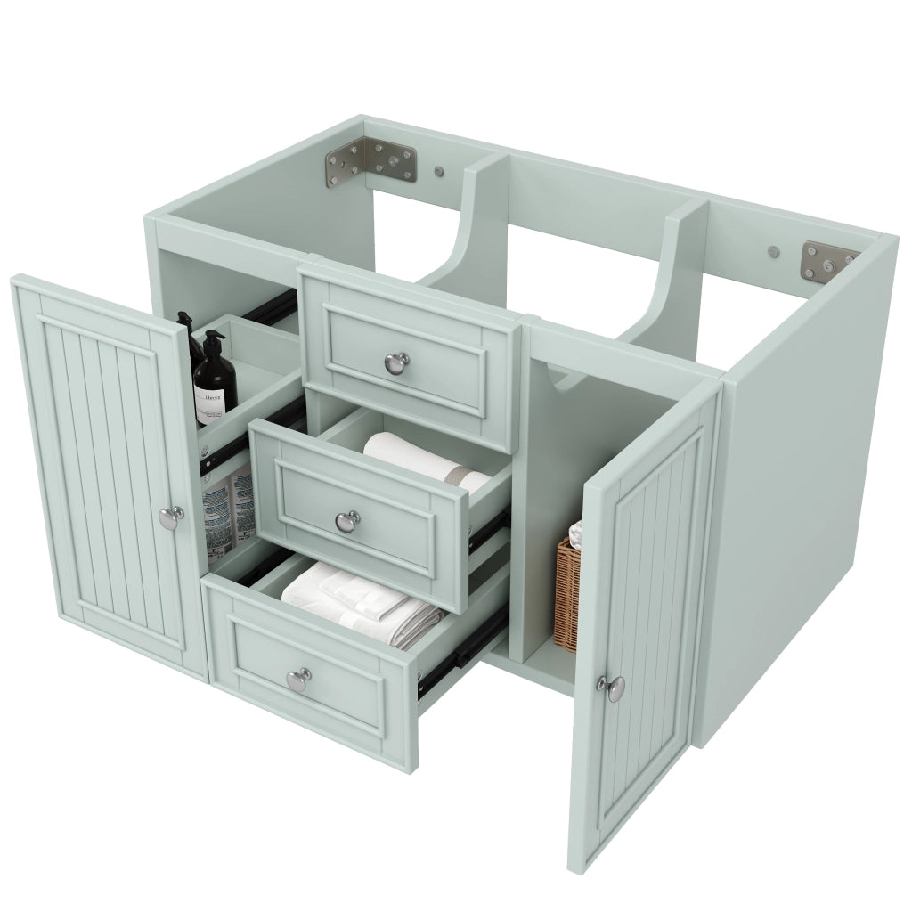 Mobile per lavabo singolo sospeso con cassetti; vano laterale e maniglie in metallo in MDF verde 78.5 × 46 × 46.8 cm
