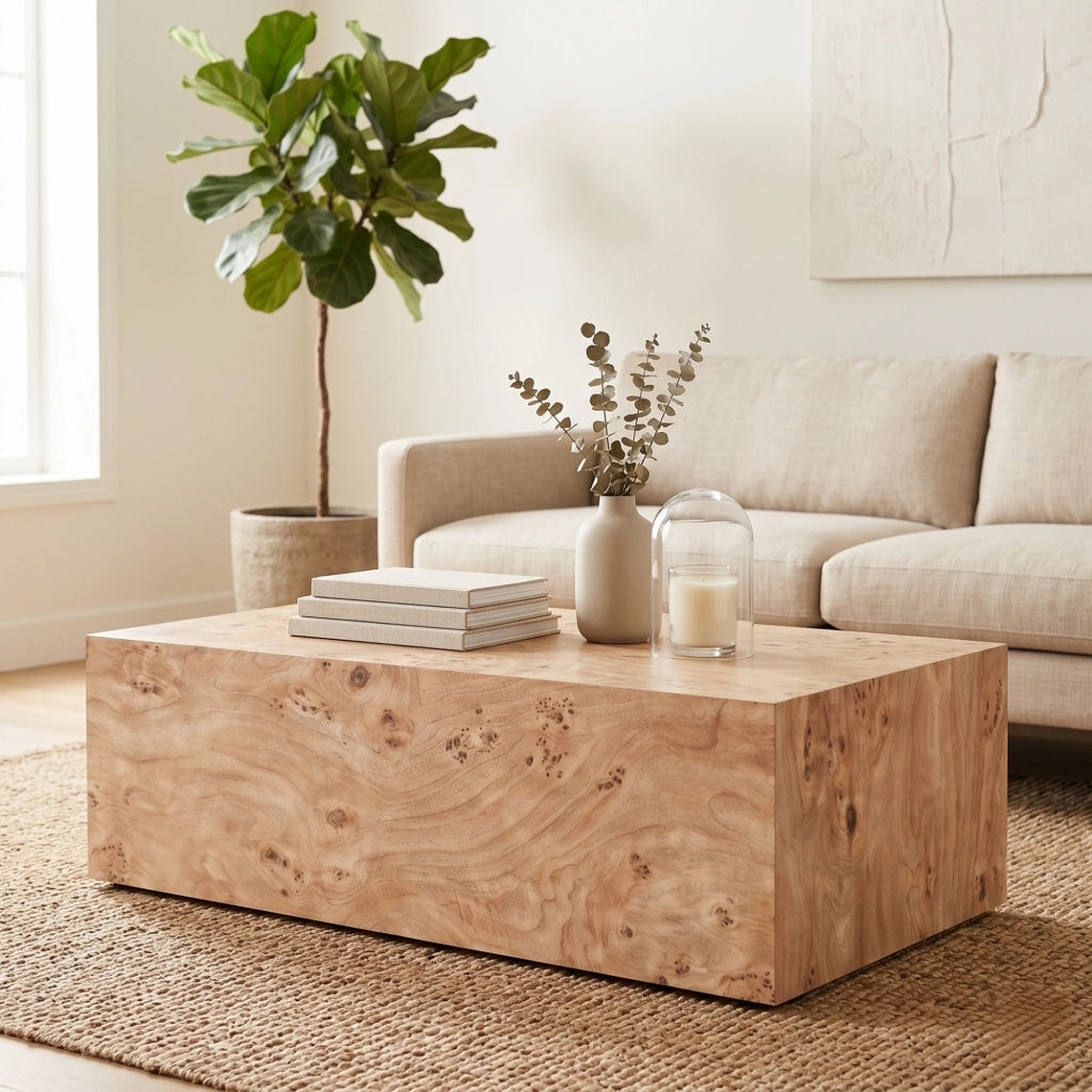 Tavolino basso fisso in MDF effetto legno con superficie liscia per soggiorno 100 × 59.5 × 38.0 cm