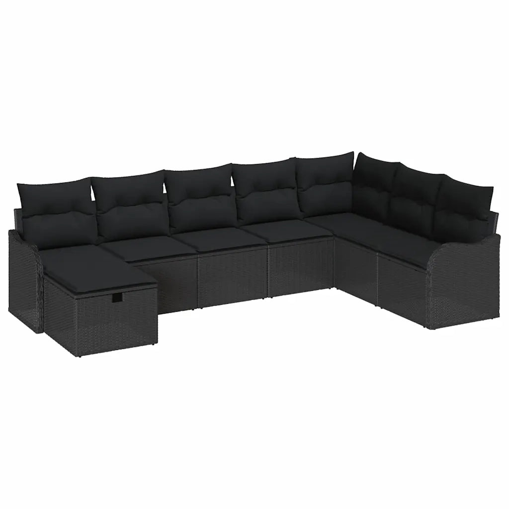 Set Divano da Giardino con cuscino 8 pcs Nero Poly Rattan