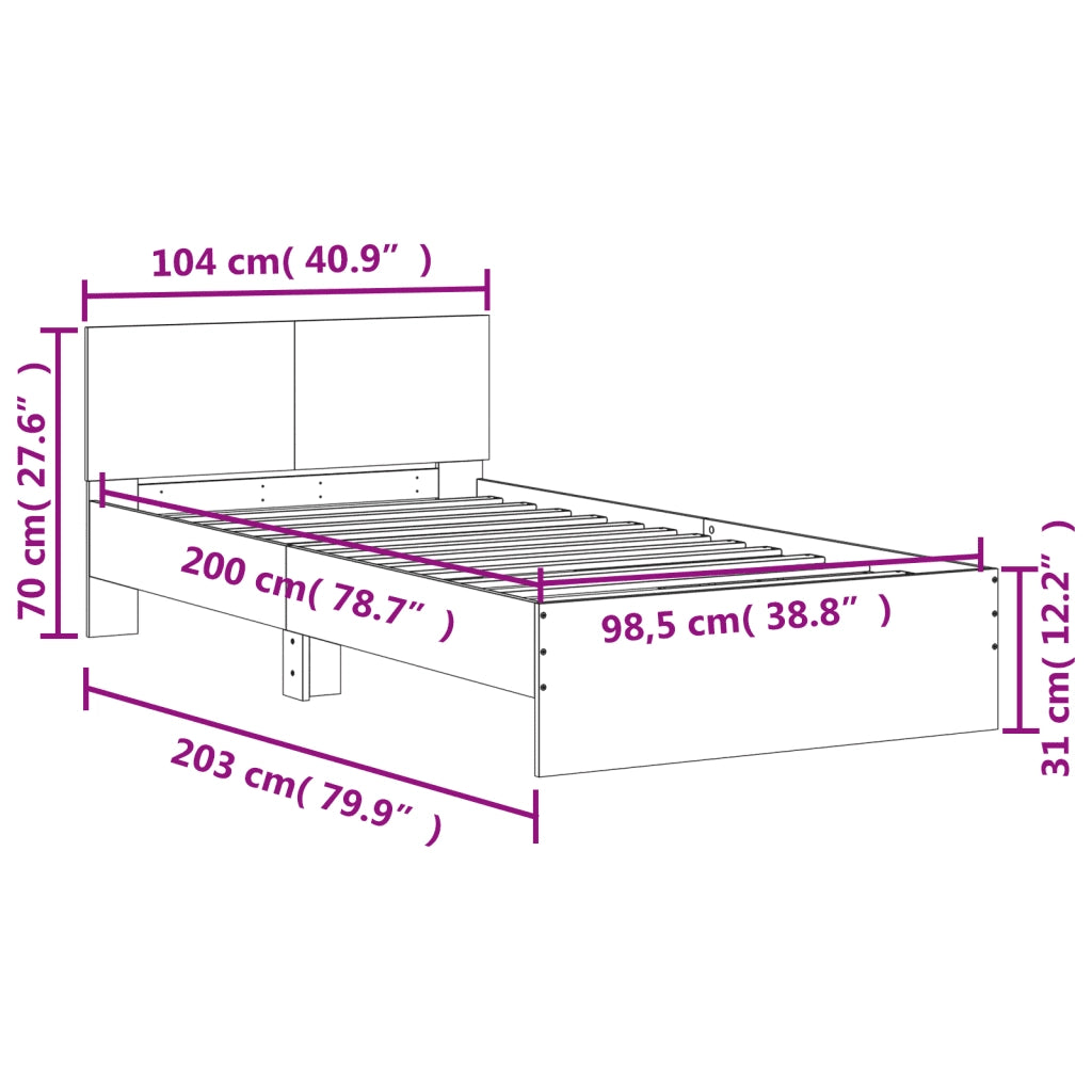 Letto singolo | Letto per adulti | Giroletto Testiera Grigio Sonoma 100x200 cm Legno Multistrato