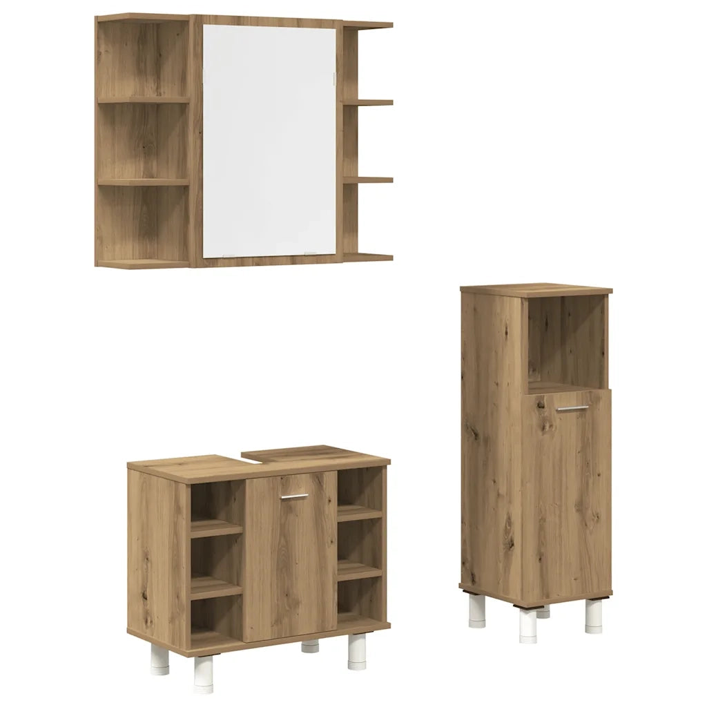 Set Mobili da Bagno 3 pz Rovere Artigianale Legno Multistrato 3328568