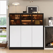 Credenza 100x40x105 cm a 6 ante con LED 24 colori in truciolare e vetro bianco e nero