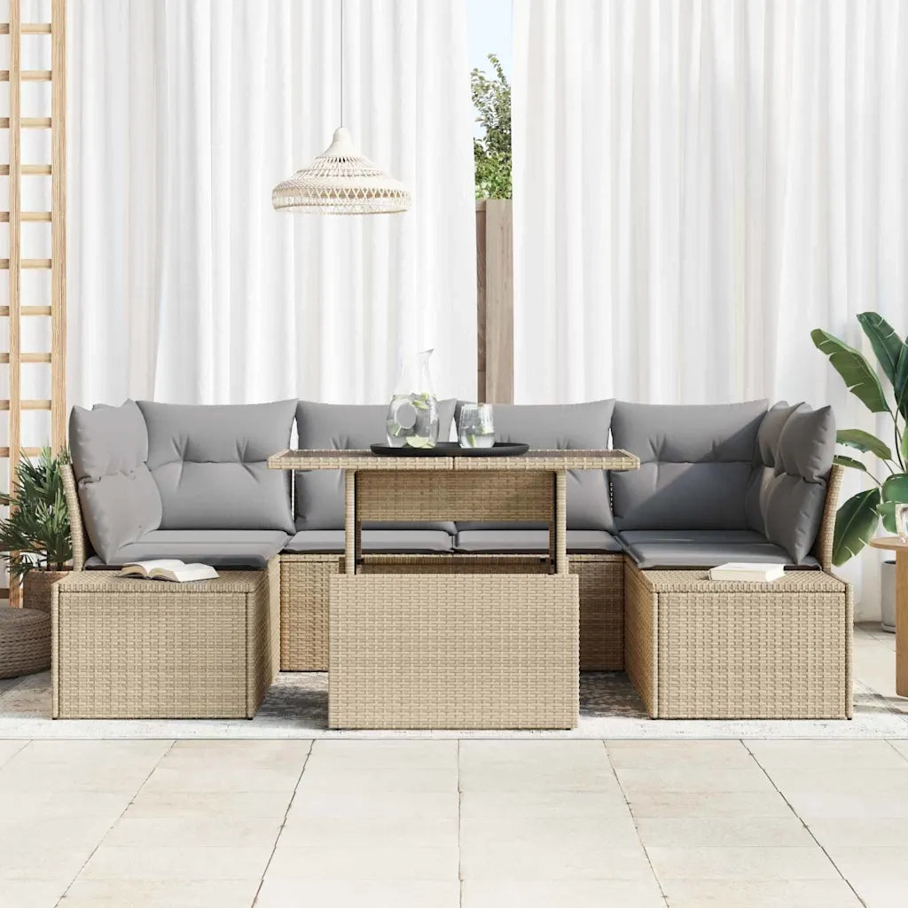 Set di divani 7 pcs Beige e Grigio Chiaro polyrattan