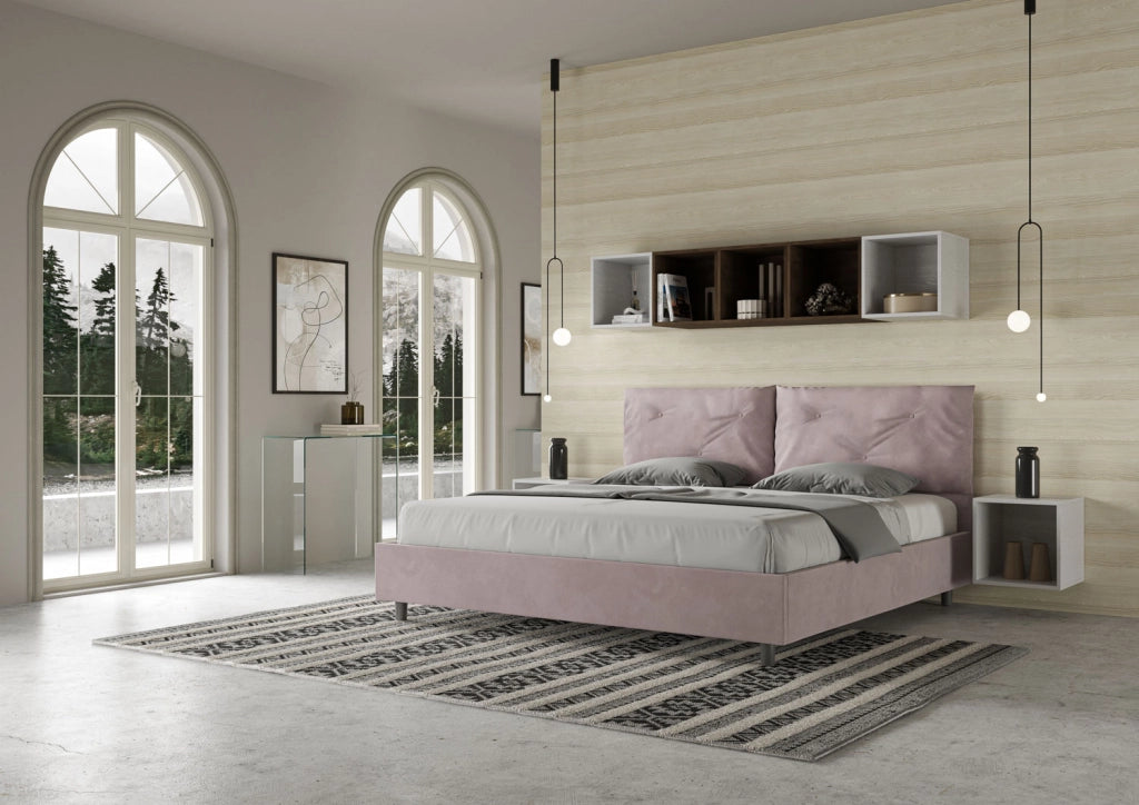 BS COM Letto matrimoniale king size contenitore imbottito 200x200 microfibra glicine