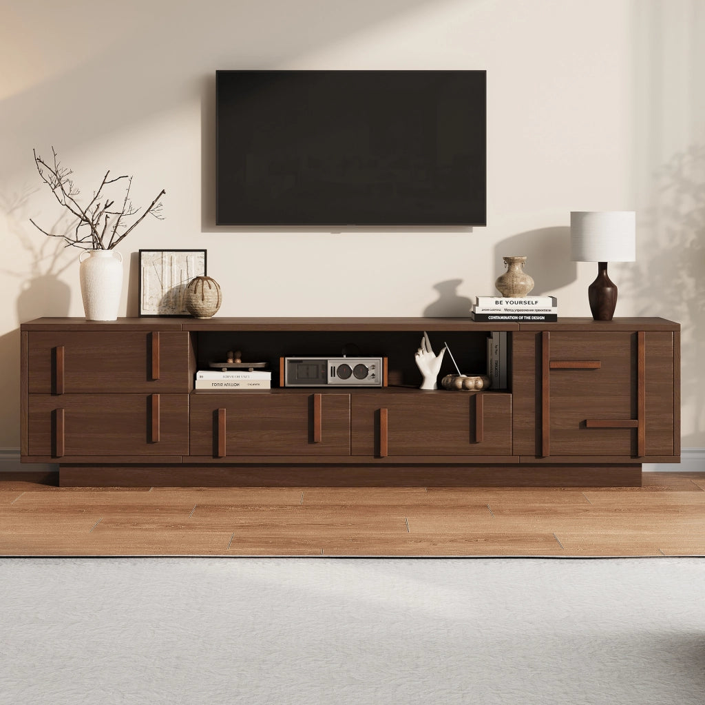 Mobile TV da terra 180x40x45 cm in MDF color noce con 4 cassetti