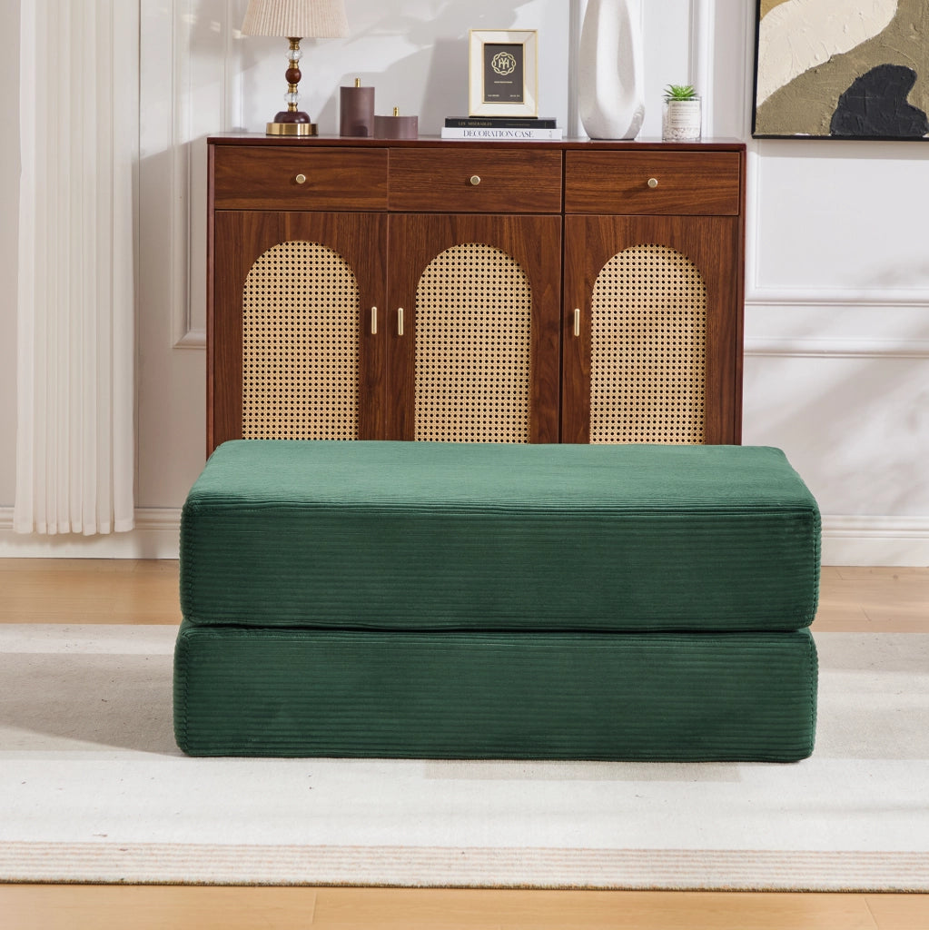 Pouf poggiapiedi pieghevole convertibile in letto singolo; in corduroy verde smeraldo 109x95x43 cm