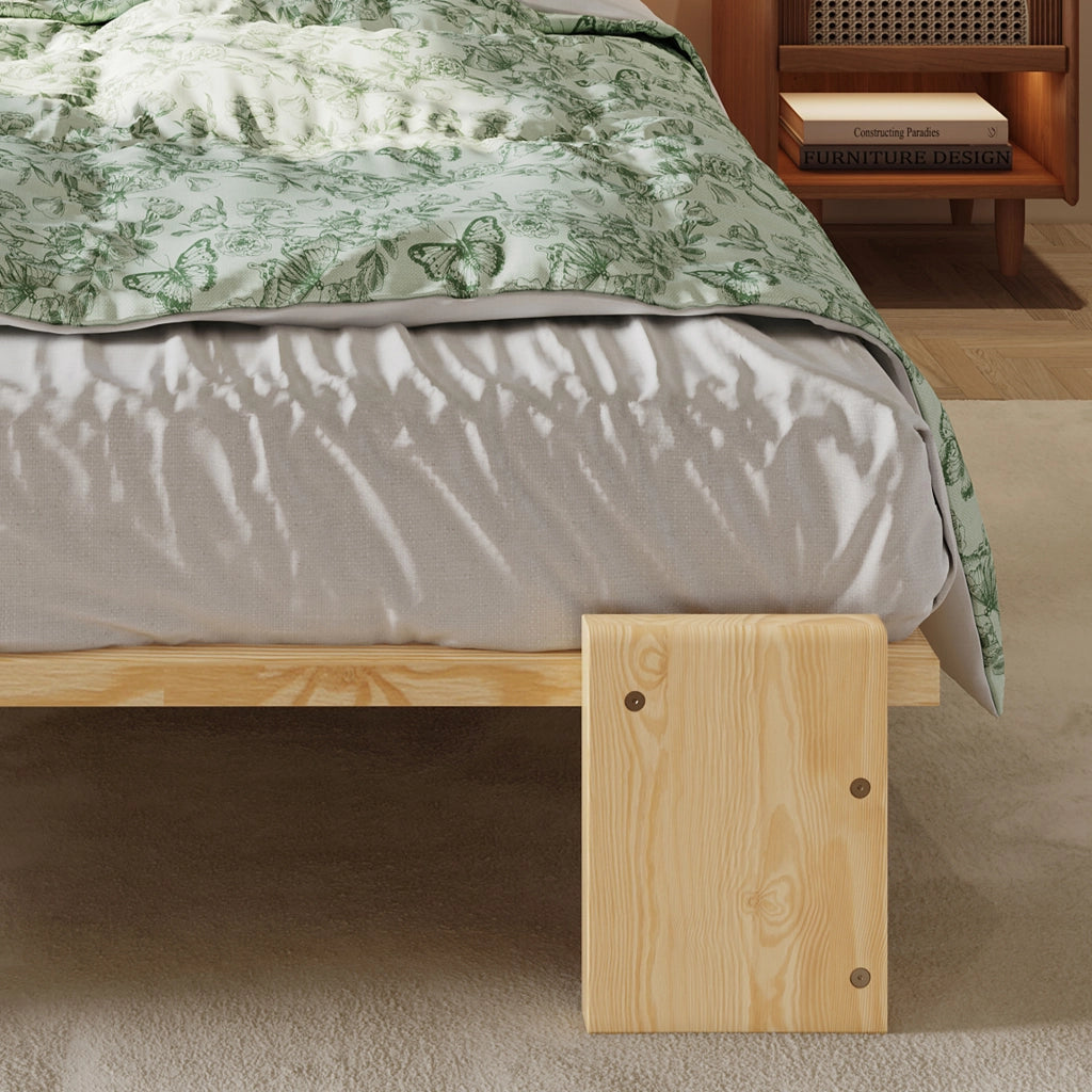 Letto singolo imbottito 90 ¡Á 200 cm con testiera in legno naturale rete a doghe e gambe larghe