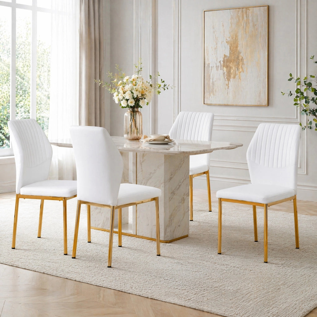 SEDIA da pranzo Set da 4 pezzi 93 cm Bianco/Oro PU