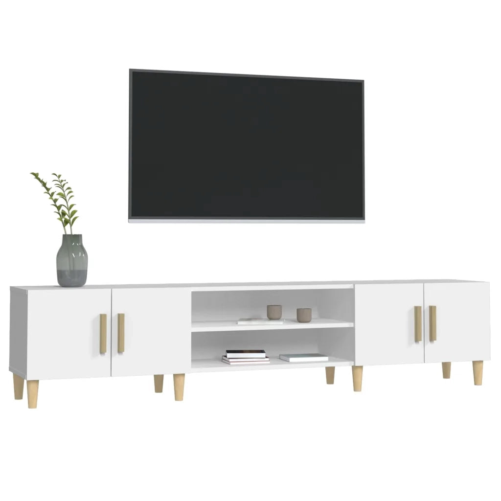 Mobile TV Bianco 180x31,5x40 cm in Legno Massello di Argilla