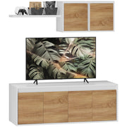 Set Mobile TV e Armadietto a Muro con 7 Ripiani e Scaffale Aperto, in Legno, 120x41x43.3 cm, Bianco e color Legno