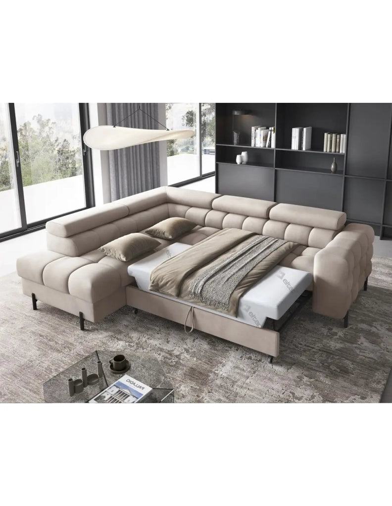 Divano letto Beige FERRUM 5 posti angolo sinistro salotto familiare 276x93x200cm