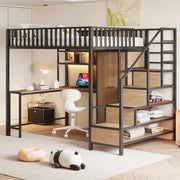 Letto a soppalco 140x200 cm con scrivania, armadio, LED e prese nero