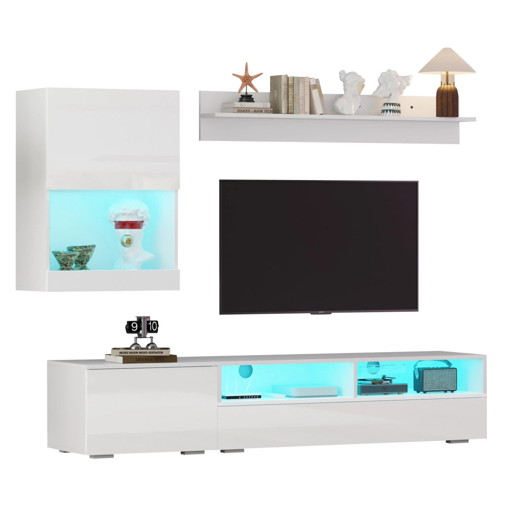 Set mobile TV con LED; 175x39x34 cm; bianco; in pannello truciolare
