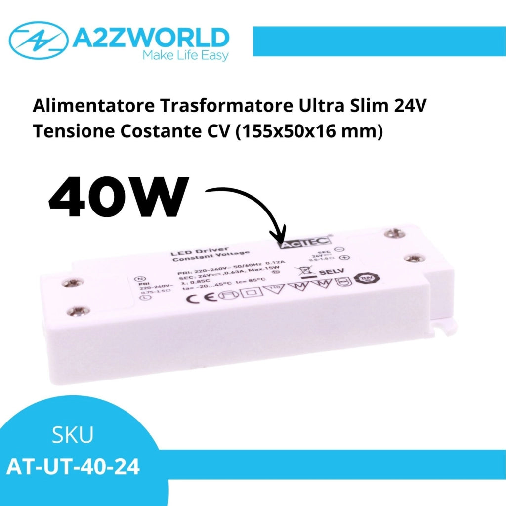 Alimentatore Trasformatore Ultra Slim 24V Tensione Costante CV (40W)
