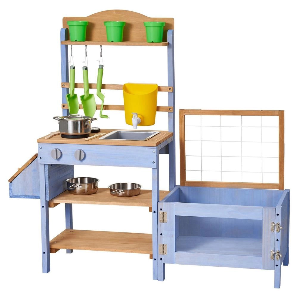 Cucina Legno Piano Cottura Bambini Fioriera Contenitore Animali Vasca Lavandino Pentole Accessori Prato Cortile