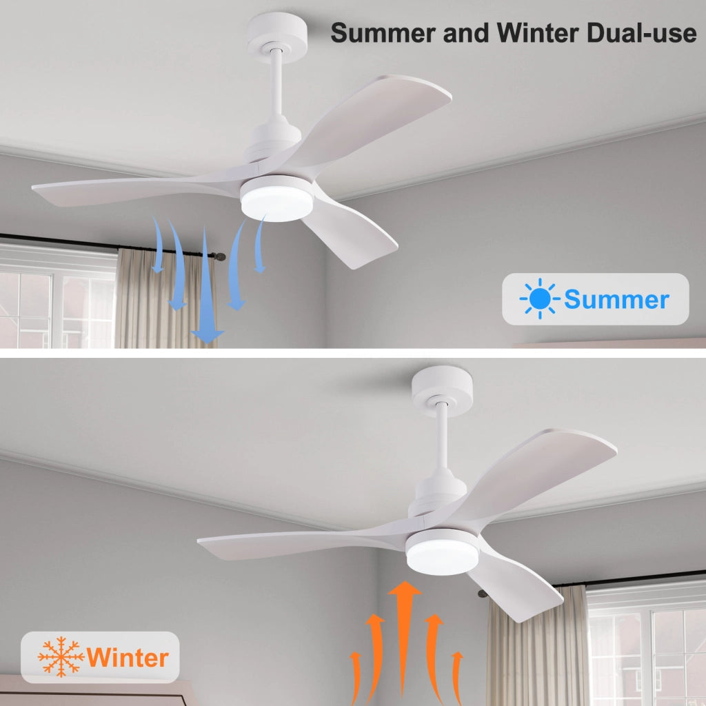 Ventilatore da soffitto bianco 42 pollici con luce LED 20 W; 3 pale ABS; motore DC reversibile e telecomando