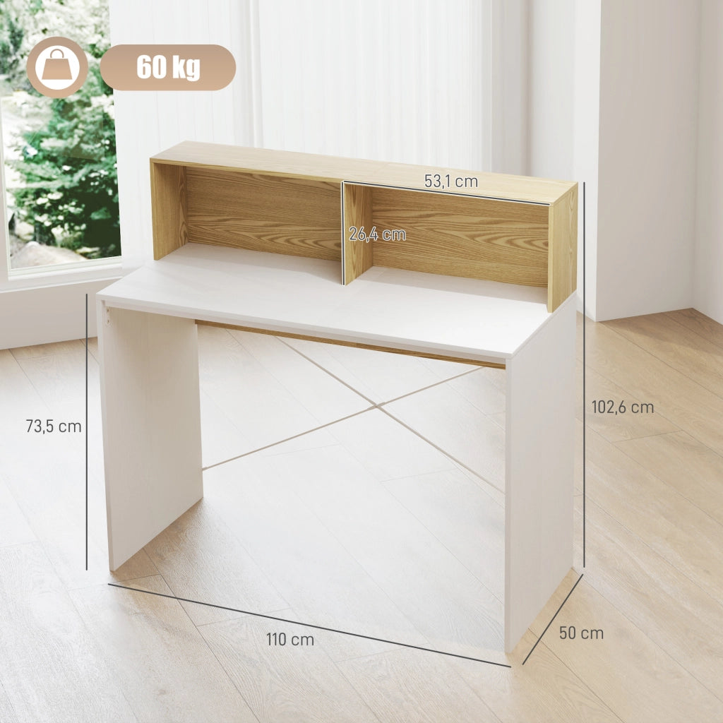 Scrivania con scaffale e ripiani ¨C Minimal ¨C Bianco e legno 110x50x102,6 cm