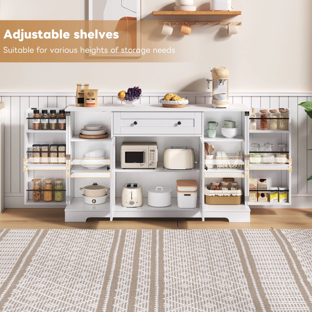 Credenza da cucina bianca 138 cm in MDF con cassetto, ante e ripiani regolabili