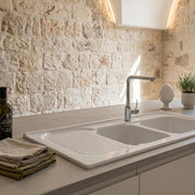 Lavello da incasso in ceramica con due vaschette 120x50 cm gocciolatoio DX - Bianco