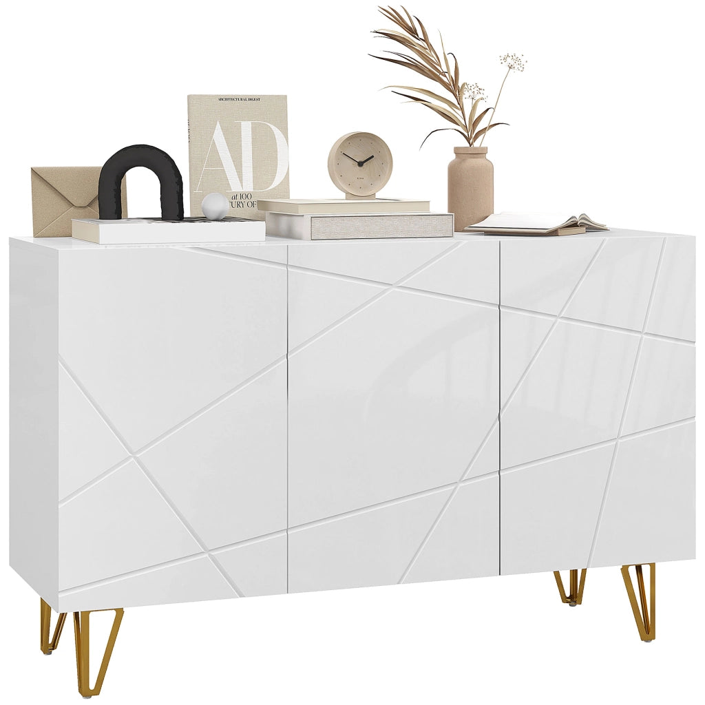 Credenza Moderna Mobile Contenitore per Casa con 2 Armadietti Ripiani Regolabili in Truciolato e Metallo 120x40x75 cm Bianco e Oro
