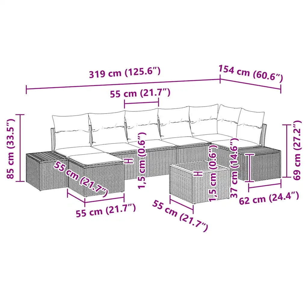 Set Divano da Giardino con cuscino 8 pcs Grigio polyrattan 3347986