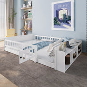 Letto per bambini 140 × 190 cm con ripiani e vano a giorno in legno di pino bianco con barriera apribile