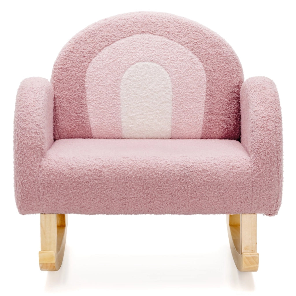 Sedia dondolo per bambini con gambe in legno massiccio e cuscinetti antiscivolo, Poltrona a dondolo Rosa-Divani per bimbi