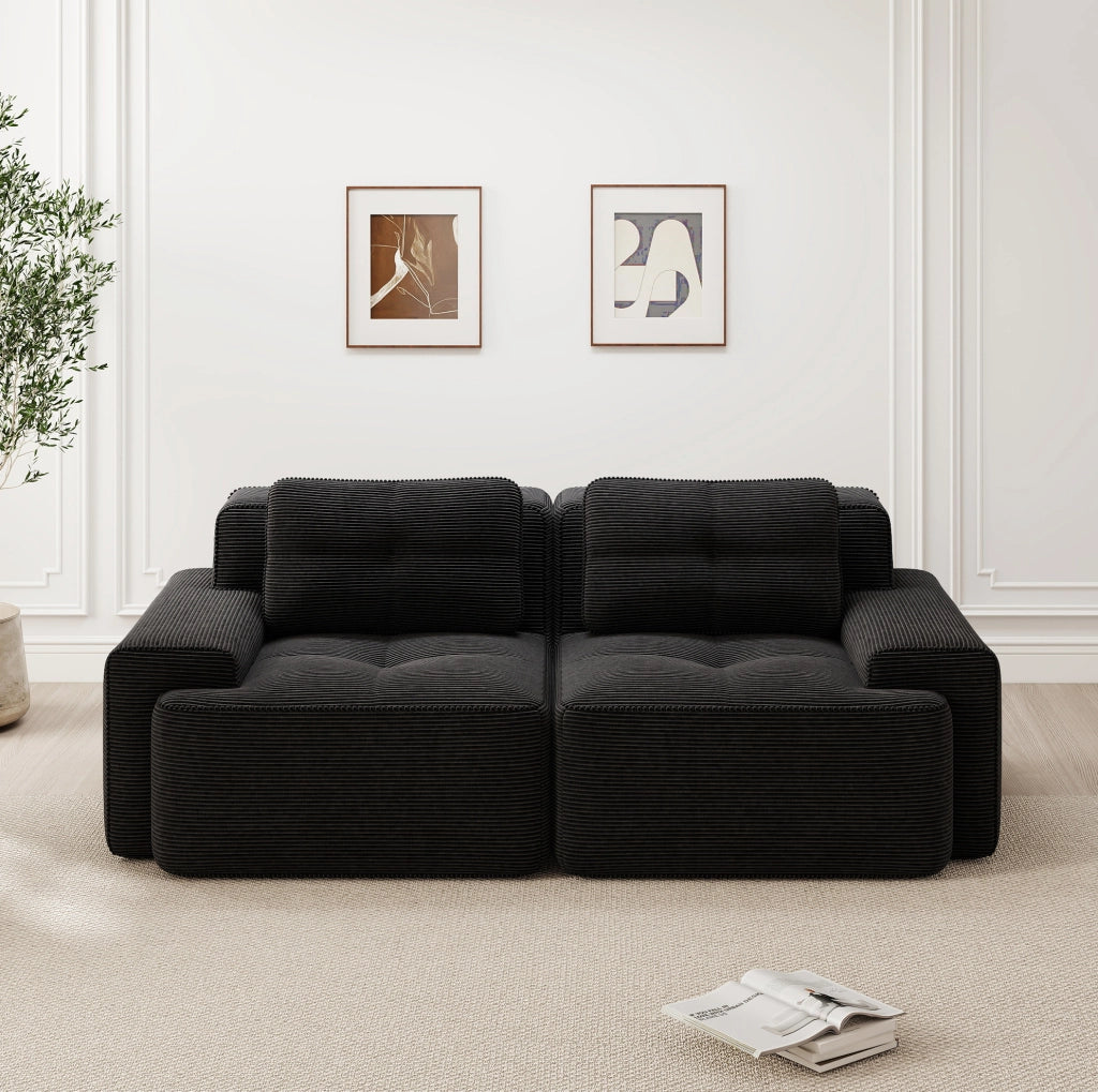 Divano modulare senza struttura 204x104x69 cm in tessuto corduroy nero con seduta profonda