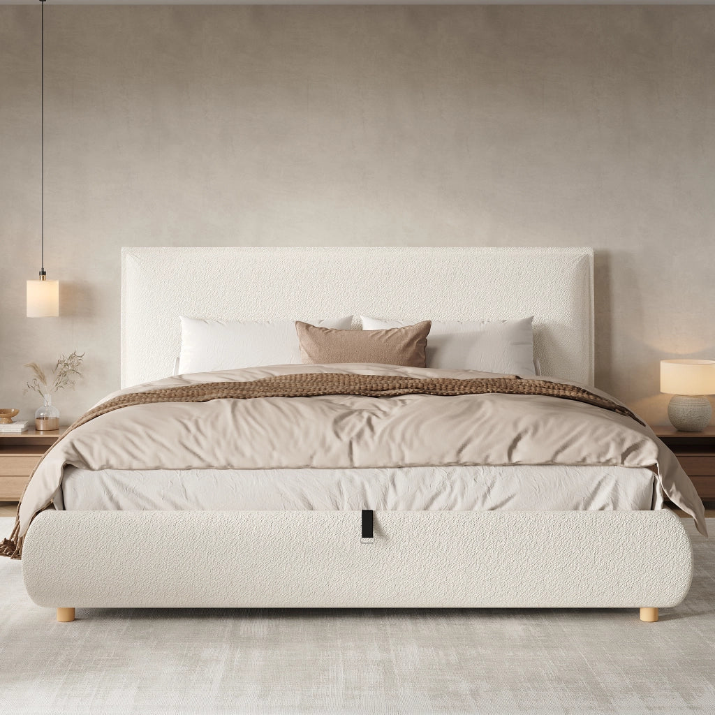 Letto imbottito 180 × 200 cm con contenitore idraulico rete a doghe testiera in bouclé bianco