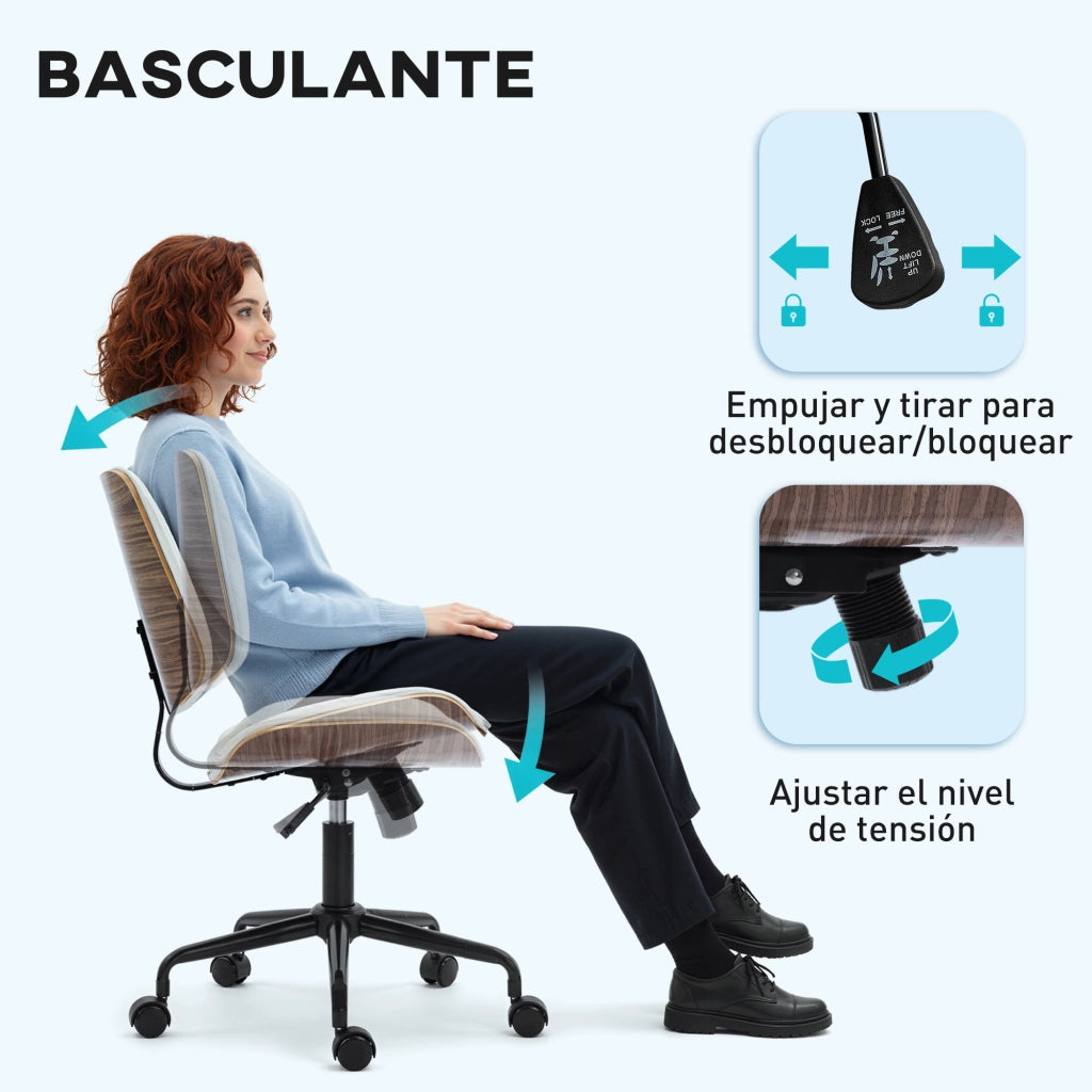 Sedia da Ufficio Giratoria Senza Braccioli ¨C Zephmum ¨C Schienale Curvo Seduta a U Altezza Regolabile Basculante Bianco