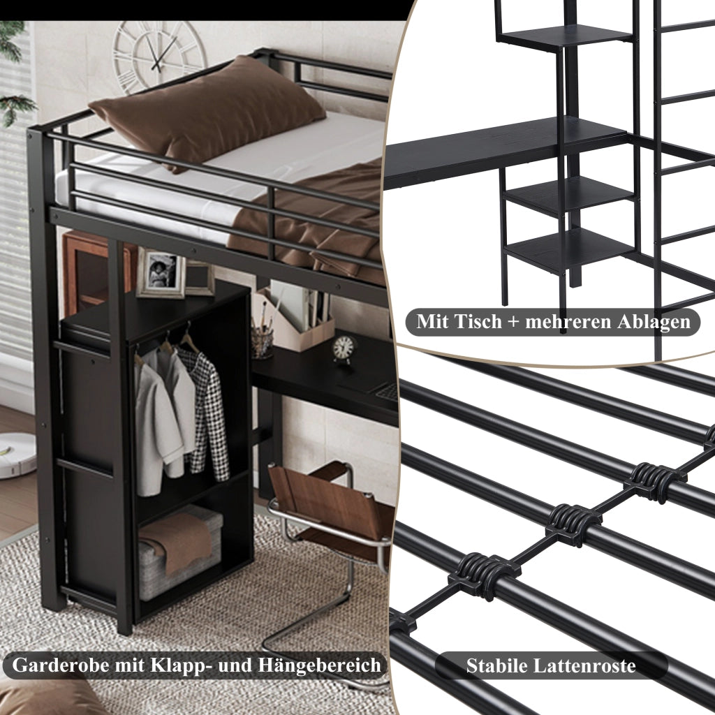 Letto a Castello per Bambini 90x200 cm con Sponde di Sicurezza, Nero