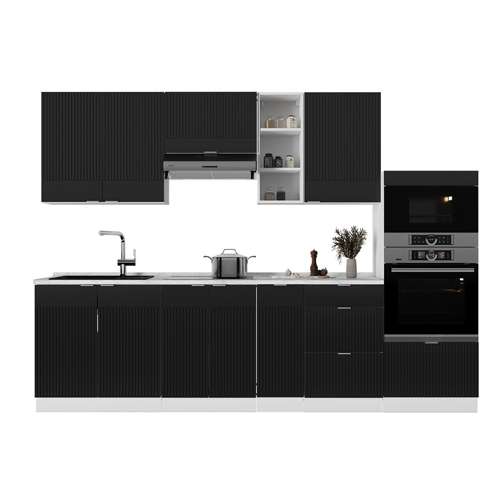 Cucina componibile Fame-Line Nero rigato/Bianco 280 cm, PL Antracite Vicco